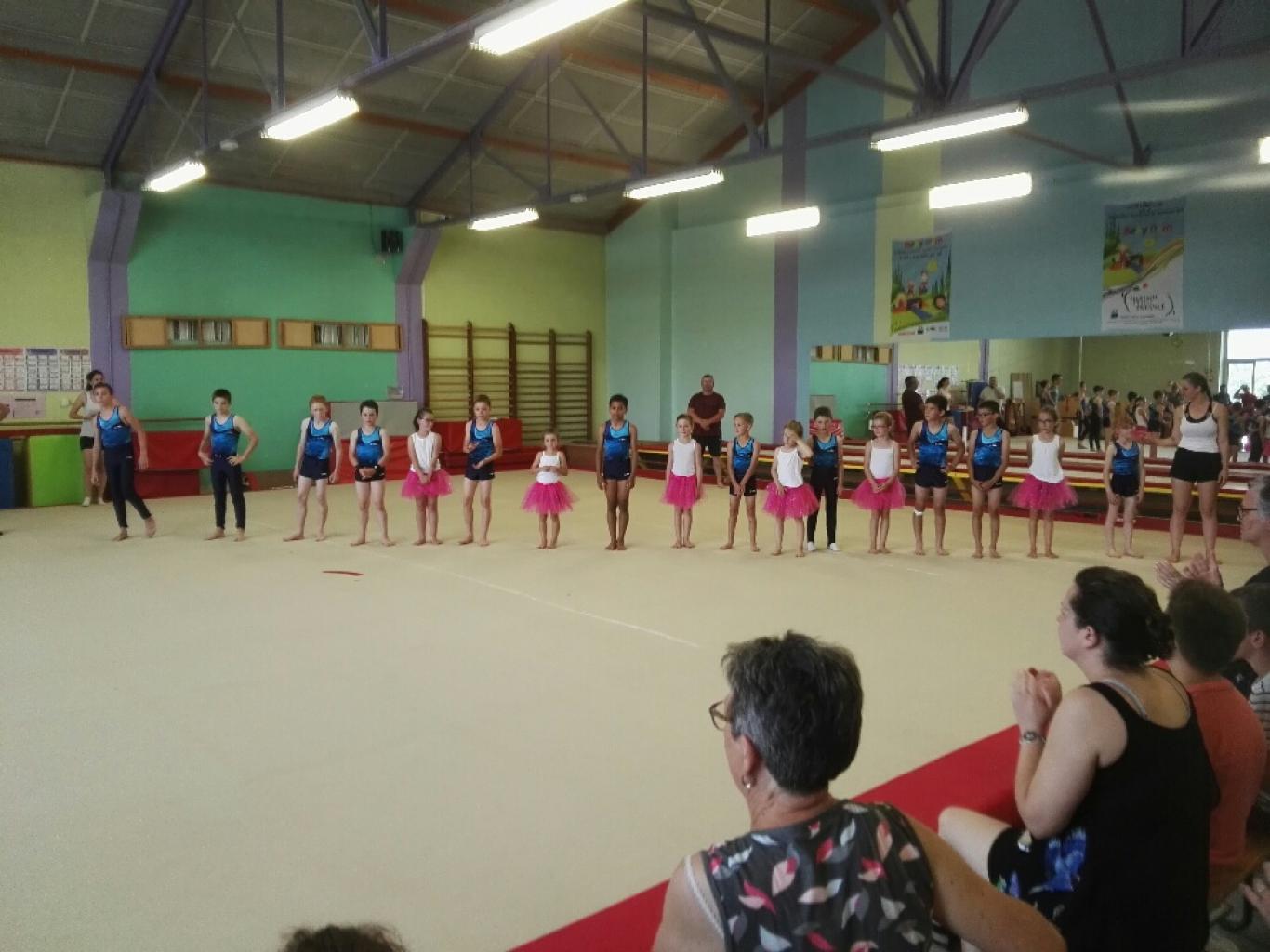 L'ensemble des gymnastes des catégories GAF poussines et GAM poussins